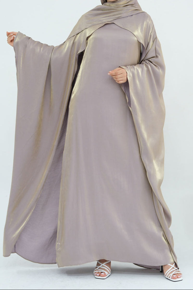 Solenne Pearl-Sheen Elegant Abaya 1028 – Champagne Taupe