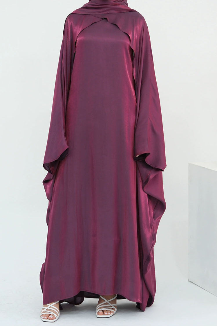 Solenne Pearl-Sheen Elegant Abaya 1028 – Berry Plum