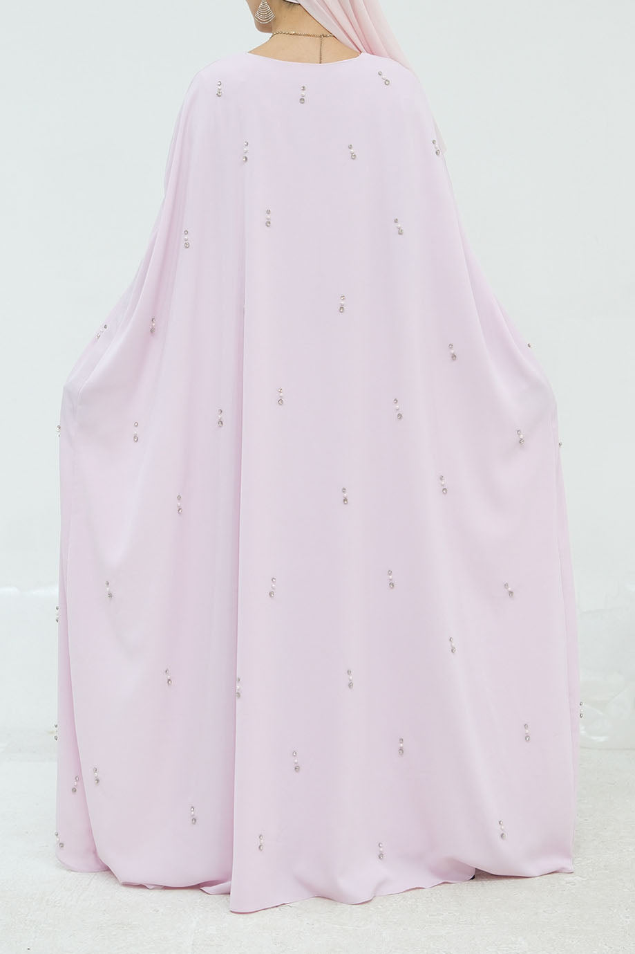 Aureya Solid Crystal-Embellished Faux Two-Piece Abaya 997 – Pink