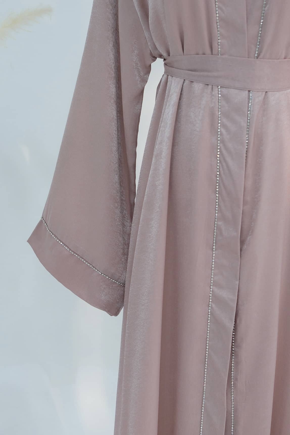 Rania Polyester Fiber Trimmed Open Abaya 707 - Pink