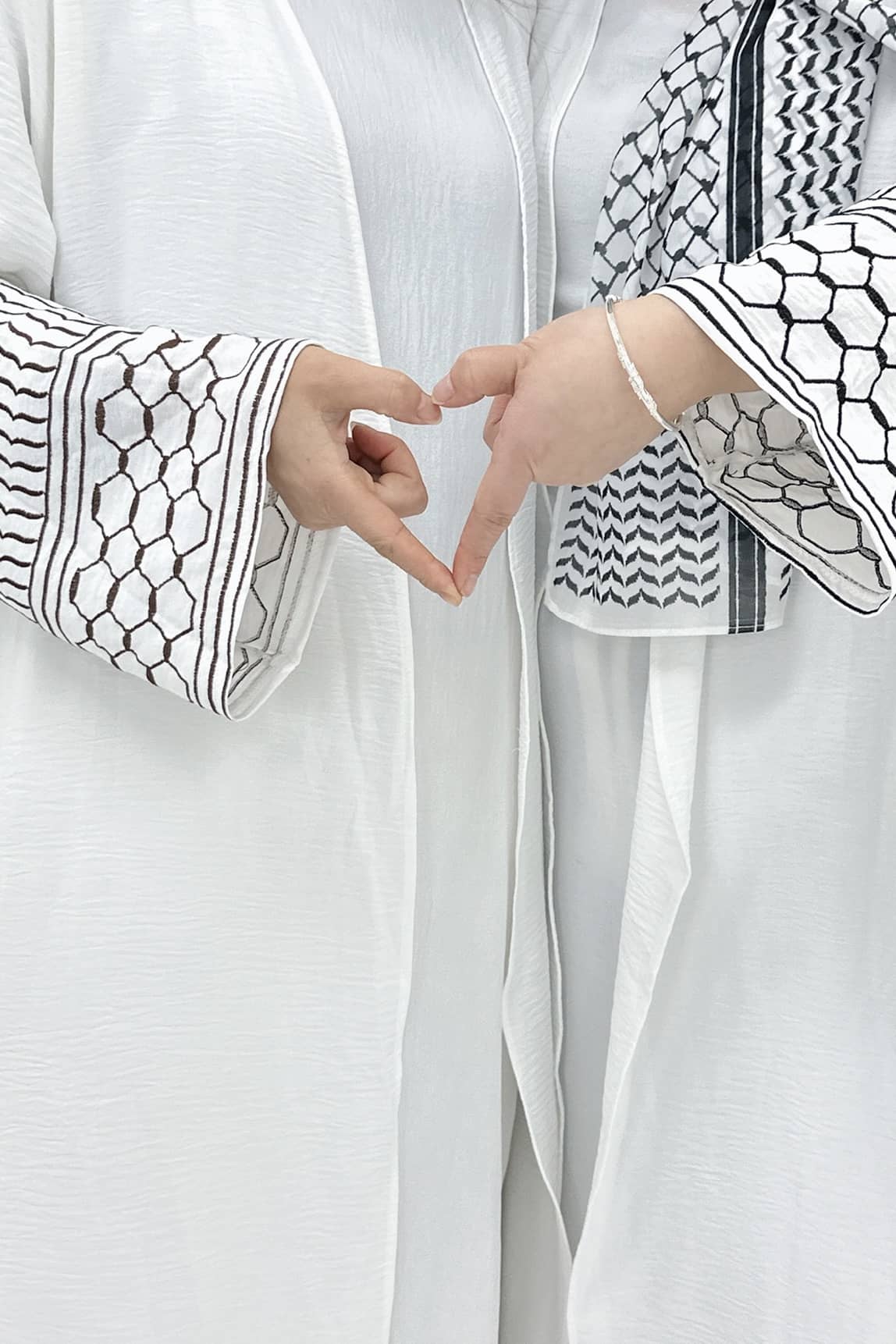 Danya Keffiyeh Inspired Peace Dove Pattern Embroidery Modest Open Abaya 768 - Black