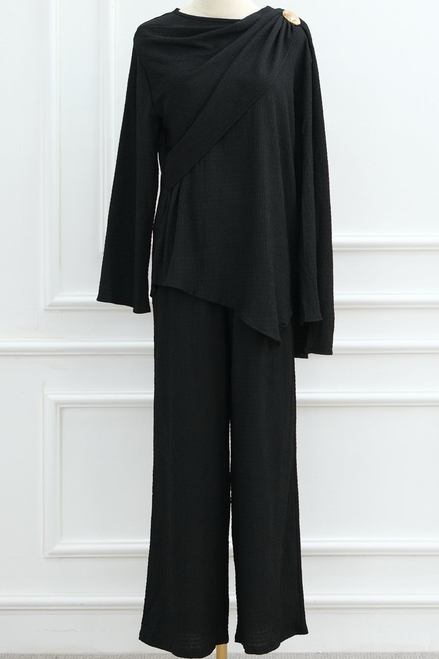 Samar 2-Piece Modest Matching Top + Pants Set 1034 - Black
