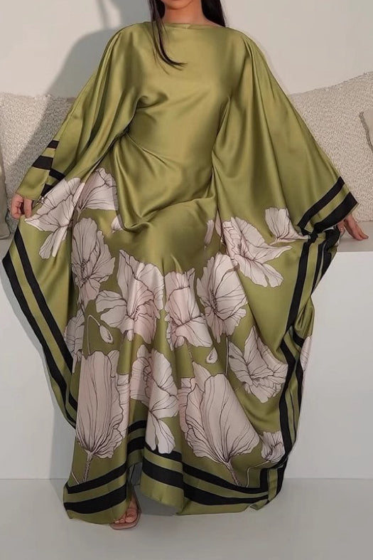 Talia Printed Kaftan Elegant Modest Dress 999 - Green