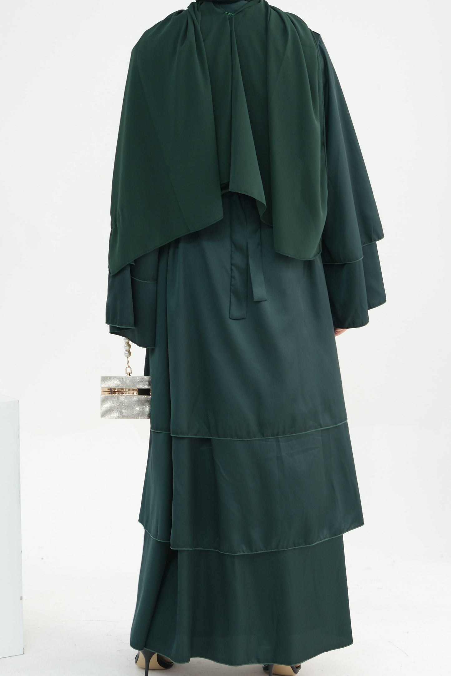 Lakia Satin Bell sleeves Modest Open Abaya 706 - DarkGreen