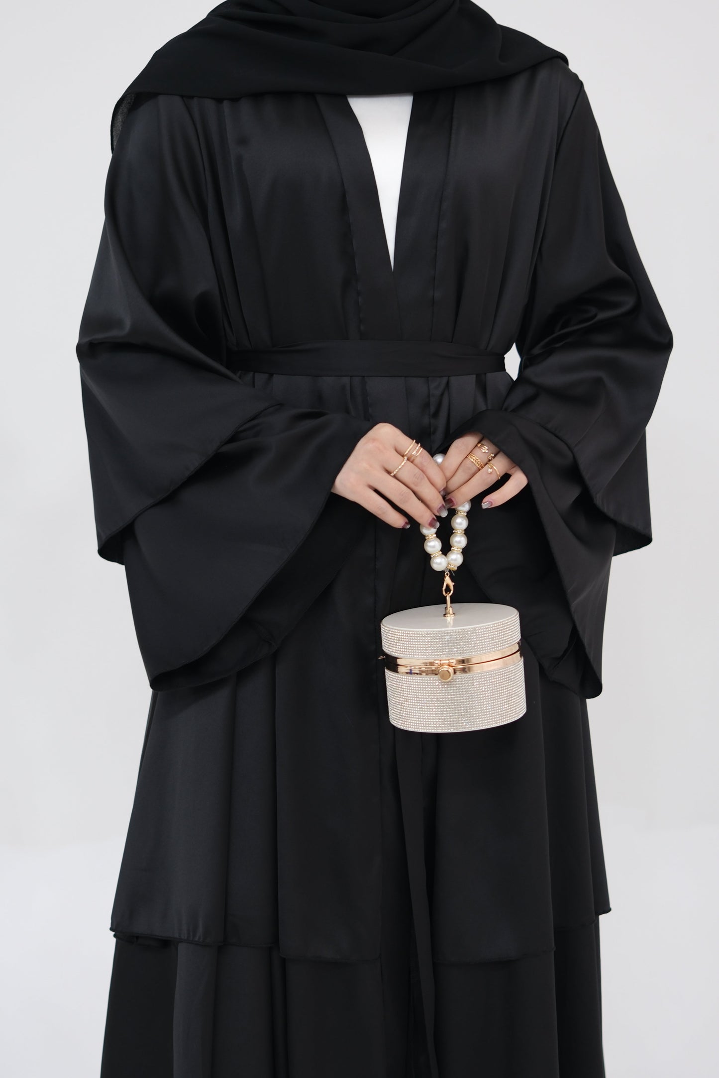 Lakia Satin Bell sleeves Modest Open Abaya 706 - Black