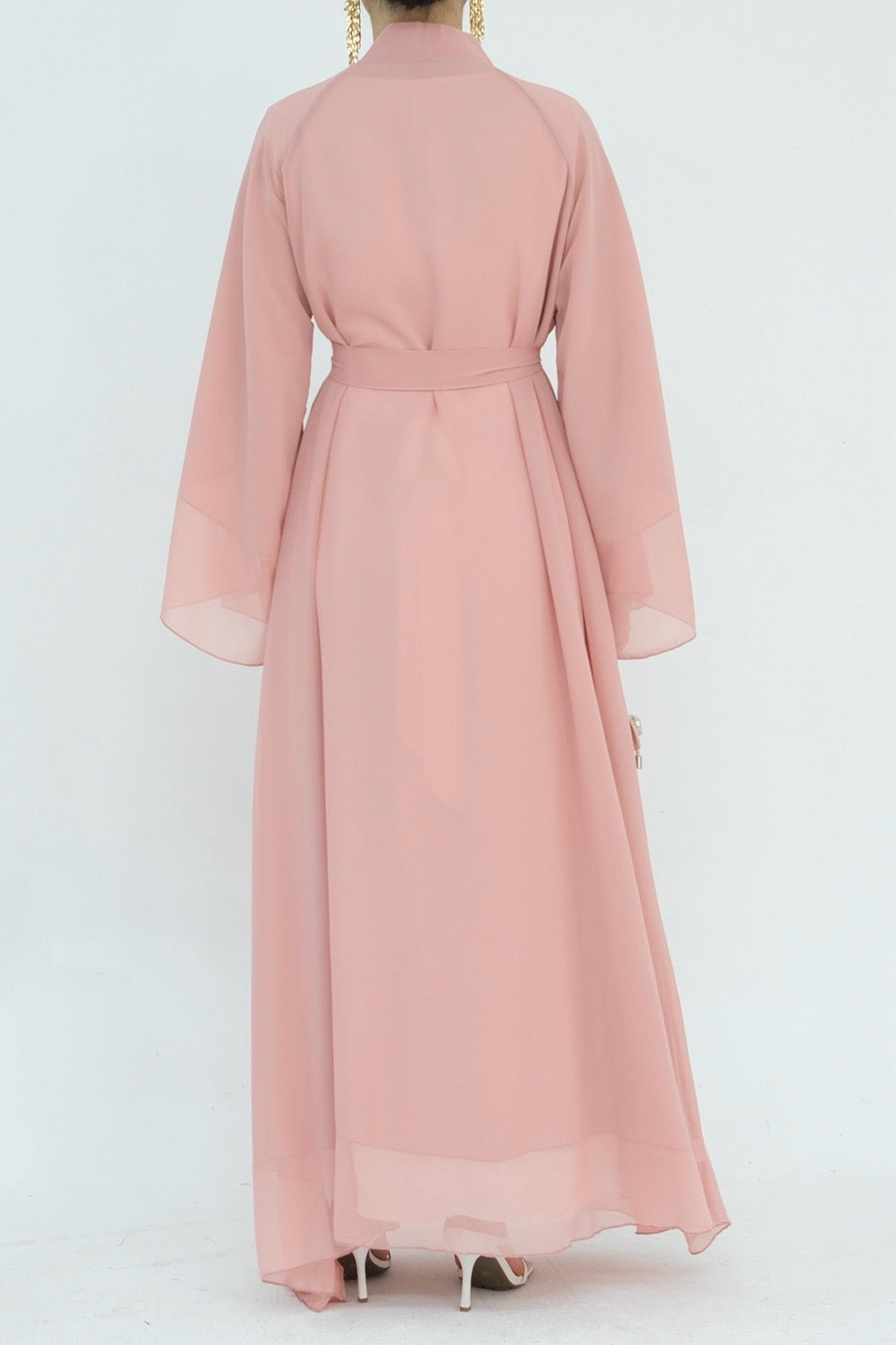 Camille Elegant Shimmering Overlay Open Abaya 839 - Pink