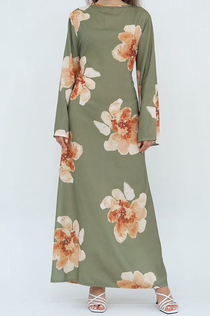 Florena Printed Maxi Dress Abaya 1063 – Green