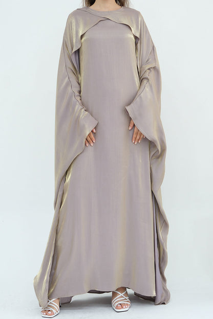 Solenne Pearl-Sheen Elegant  Abaya 1028 – Champagne Taupe