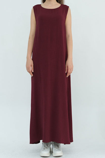 Edenveil Open Abaya & Sleeveless Dress Set 1018 – Burgundy