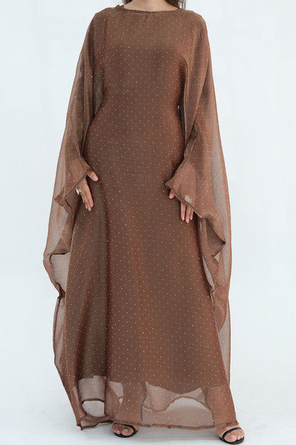 Aria Rhinestone-Embellished Elegant  Dress 1045 – Khaki