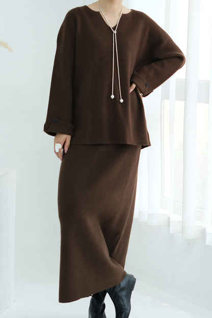 Serenya Thick-Knit Two-Piece Modest Set WDM005 – Coffee
