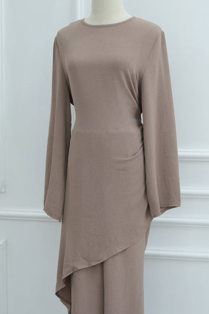 Solaya Draped Asymmetrical Modest Ensemble 1105 – Taupe