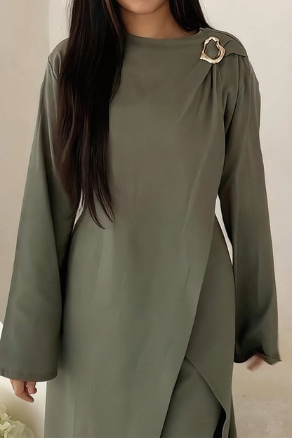 Elowen Elegant Draped Modest Ensemble 1103 – Green