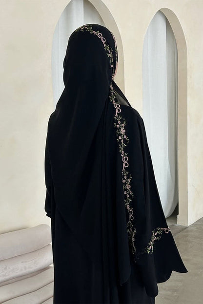 Aurora Floral-Embroidered Elegant Open Abaya 1068 – Black