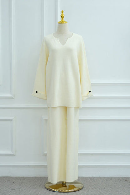 Terra Keyhole V-Neck Thick-Knit Modest Set WDM006 – Beige