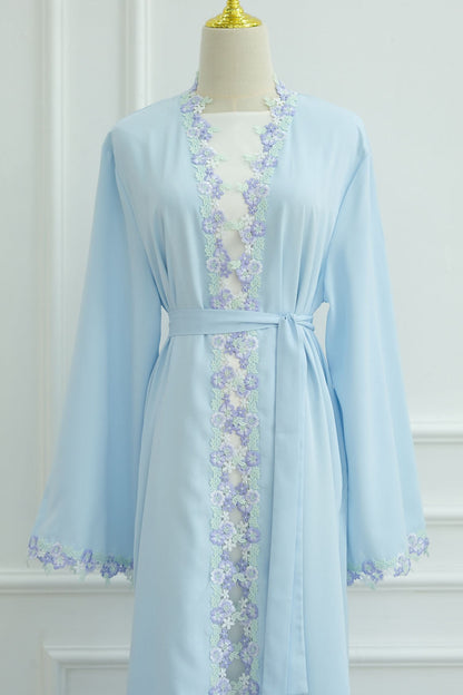 Alara Floral Embroidered Open Abaya Cardigan 1078 – Blue