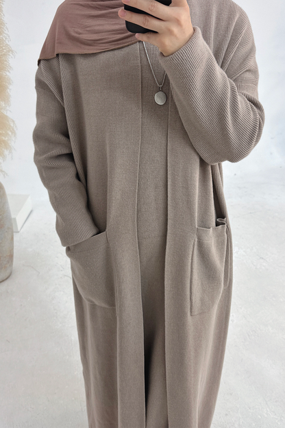 Knitveil Cardigan & Sleeveless Dress Set 906➕907 – Taupe