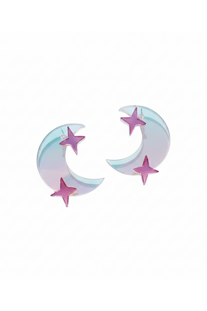Moon Star Enamel Stud Earrings Pastel Design