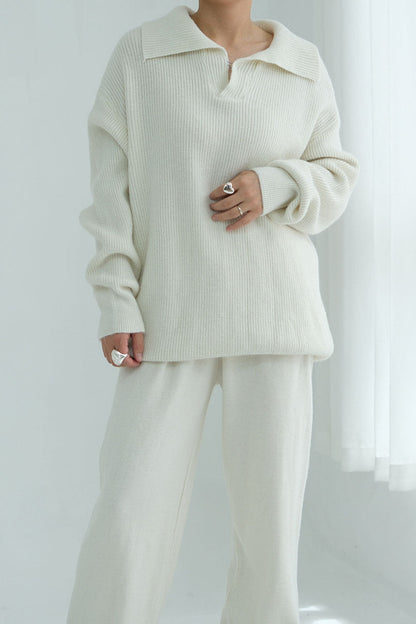 Monara Collared Thick-Knit Two-Piece Modest Set 008 – White