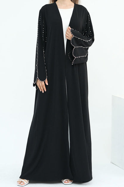 Sahara Bead-Detail Elegant Open Abaya 1023 - Black