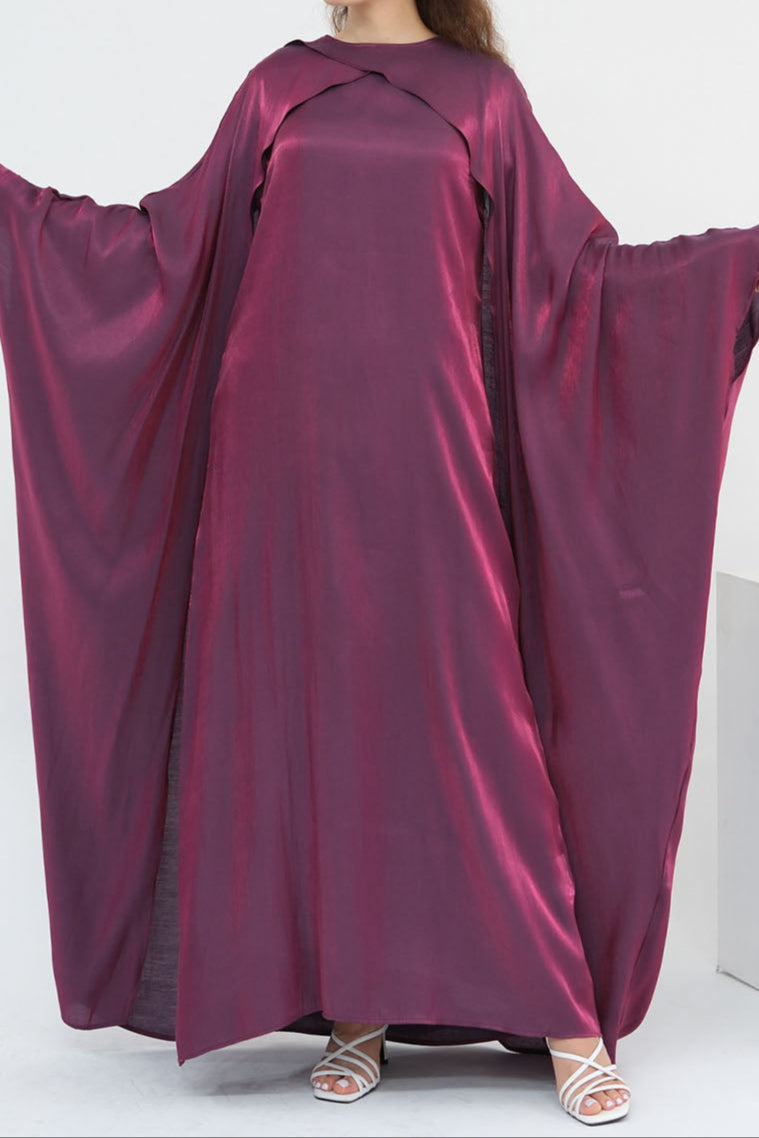 Solenne Pearl-Sheen Elegant Abaya 1028 – Berry Plum