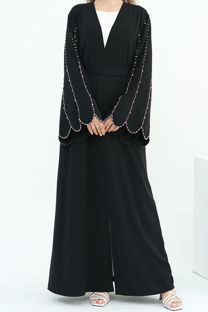 Sahara Bead-Detail Elegant Open Abaya 1023 - Black