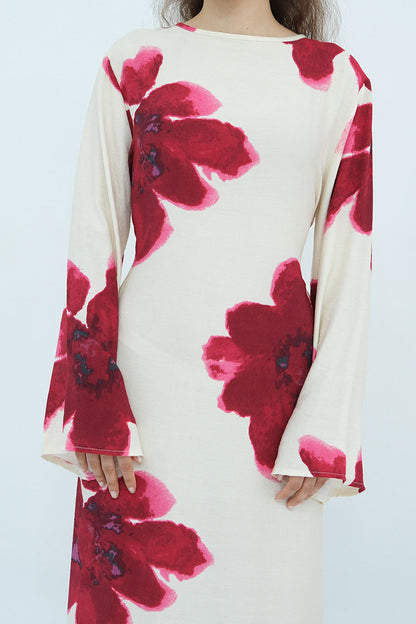 Floria Red Blossom Maxi Dress Abaya 1063 – White