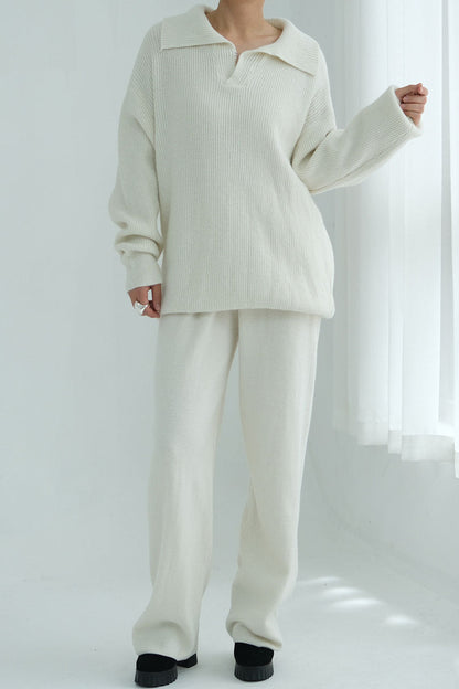 Monara Collared Thick-Knit Two-Piece Modest Set 008 – White