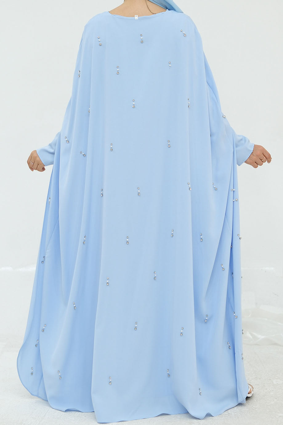 Aureya Solid Crystal-Embellished Faux Two-Piece Abaya 997 – Blue
