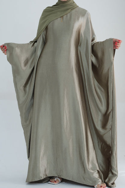 Jahari Shiny Batwing Sleeve Maxi Dress Abaya 774-Olive Green