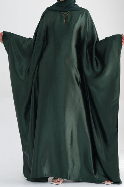 Jahari Shiny Batwing Sleeve Maxi Dress Abaya 774-Dark Green