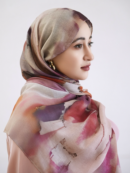Amira Printed Casual Abaya with Hijab 942 - Coffee