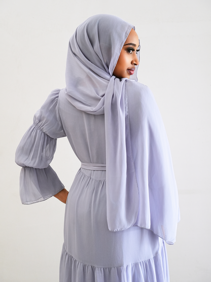 Jumana Chiffon Elastic Cuff  Open Abaya Set 866+867 - Light Grey