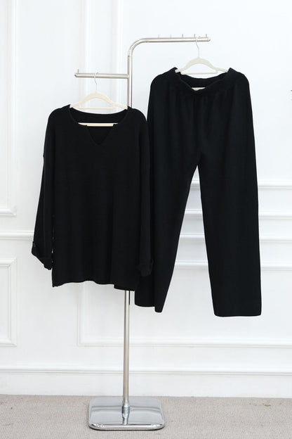 Terra Keyhole V-Neck Thick-Knit Modest Set WDM006 – Black