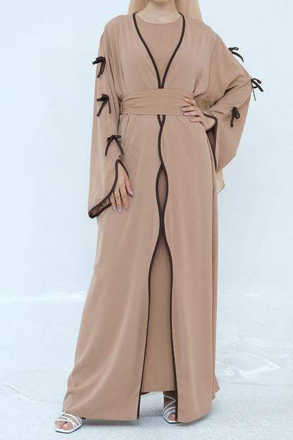 Yasira Nida Elegant Bow-Tie Open Abaya 962 - Khaki