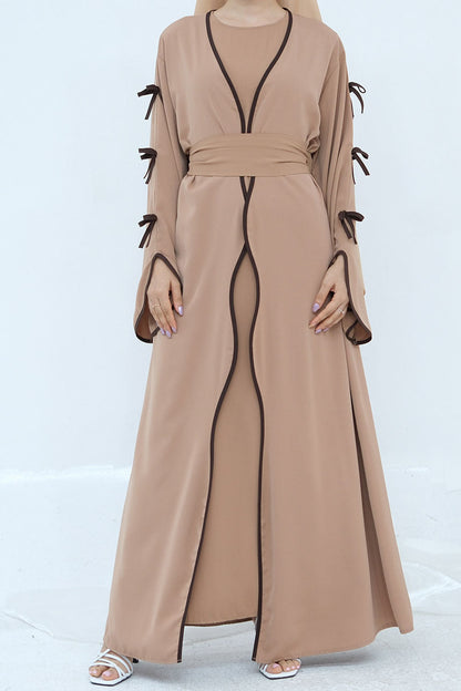 Yasira Nida Elegant Bow-Tie Open Abaya 962 - Khaki