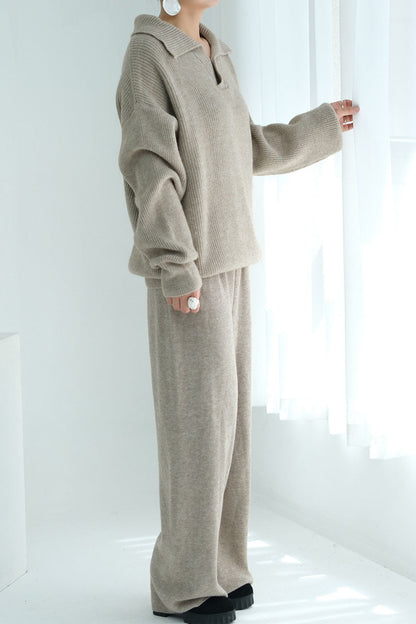 Monara Collared Thick-Knit Two-Piece Modest Set 008 – Oatmeal