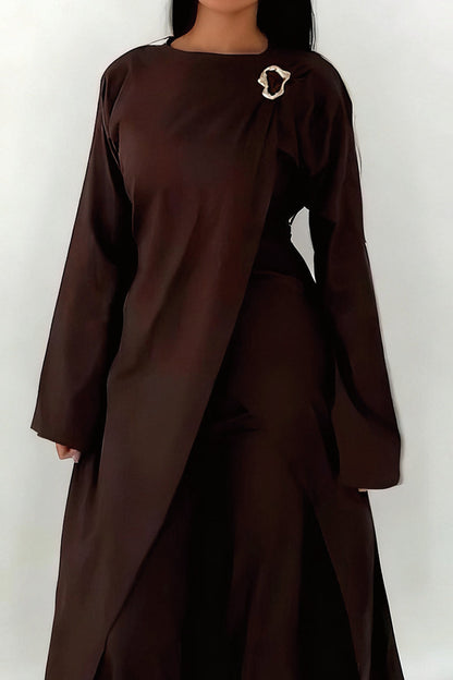 Elowen Elegant Draped Modest Ensemble 1103 – Coffee