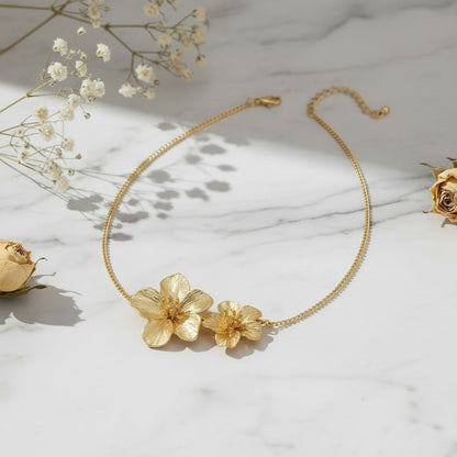 Textured Blossom Duo Pendant Necklace – Gold
