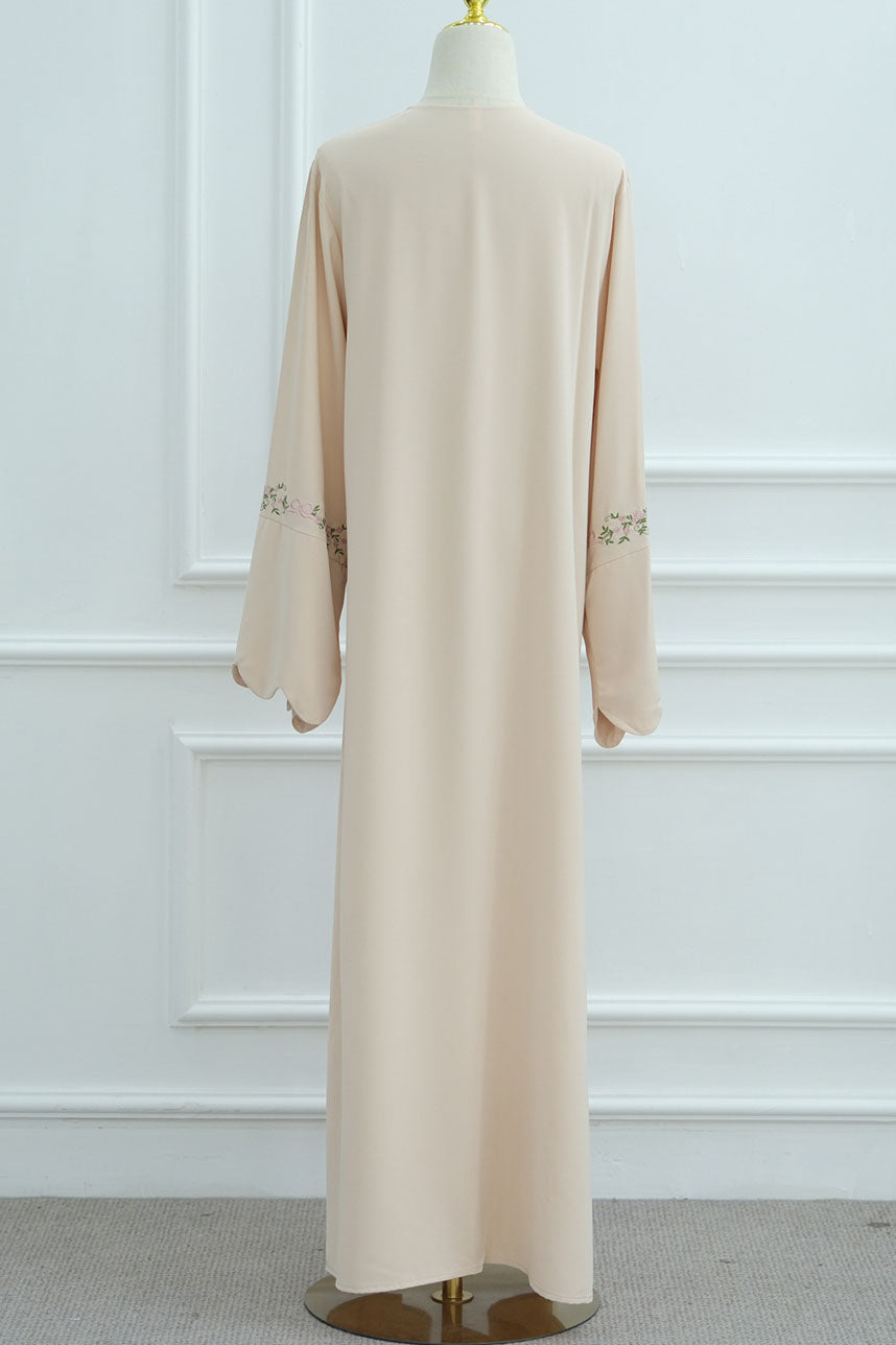 Aurora Floral-Embroidered Elegant Open Abaya  1068 – Beige