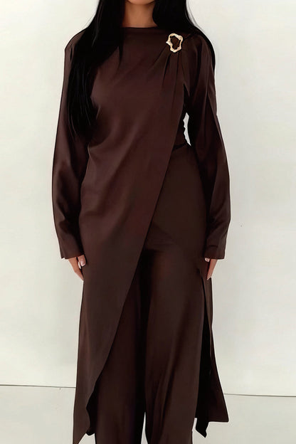 Elowen Elegant Draped Modest Ensemble 1103 – Coffee