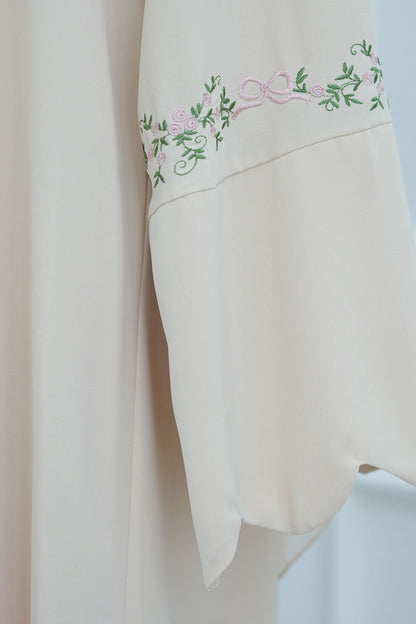 Aurora Floral-Embroidered Elegant Open Abaya  1068 – Beige
