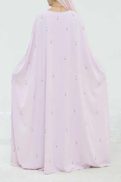 Aureya Solid Crystal-Embellished Faux Two-Piece Abaya 997 – Pink