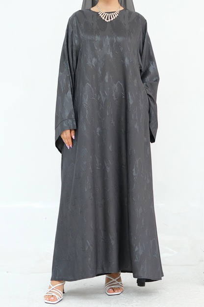 Opaline Textured-Jacquard Modest Abaya 001 – Slate Grey