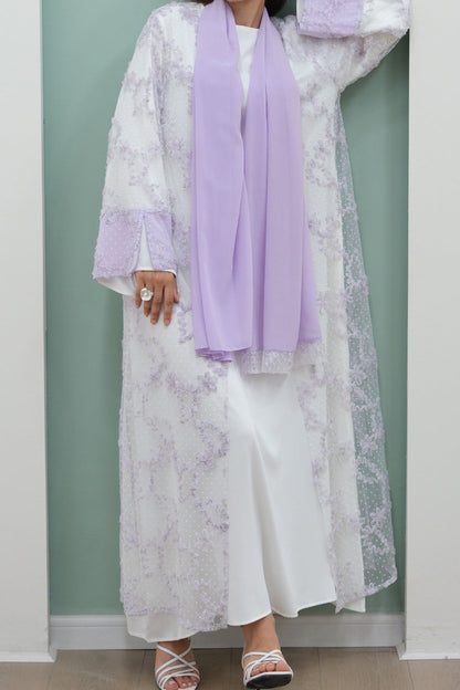 Vionne 3D Floral Mesh Open Abaya 1074 – Purple