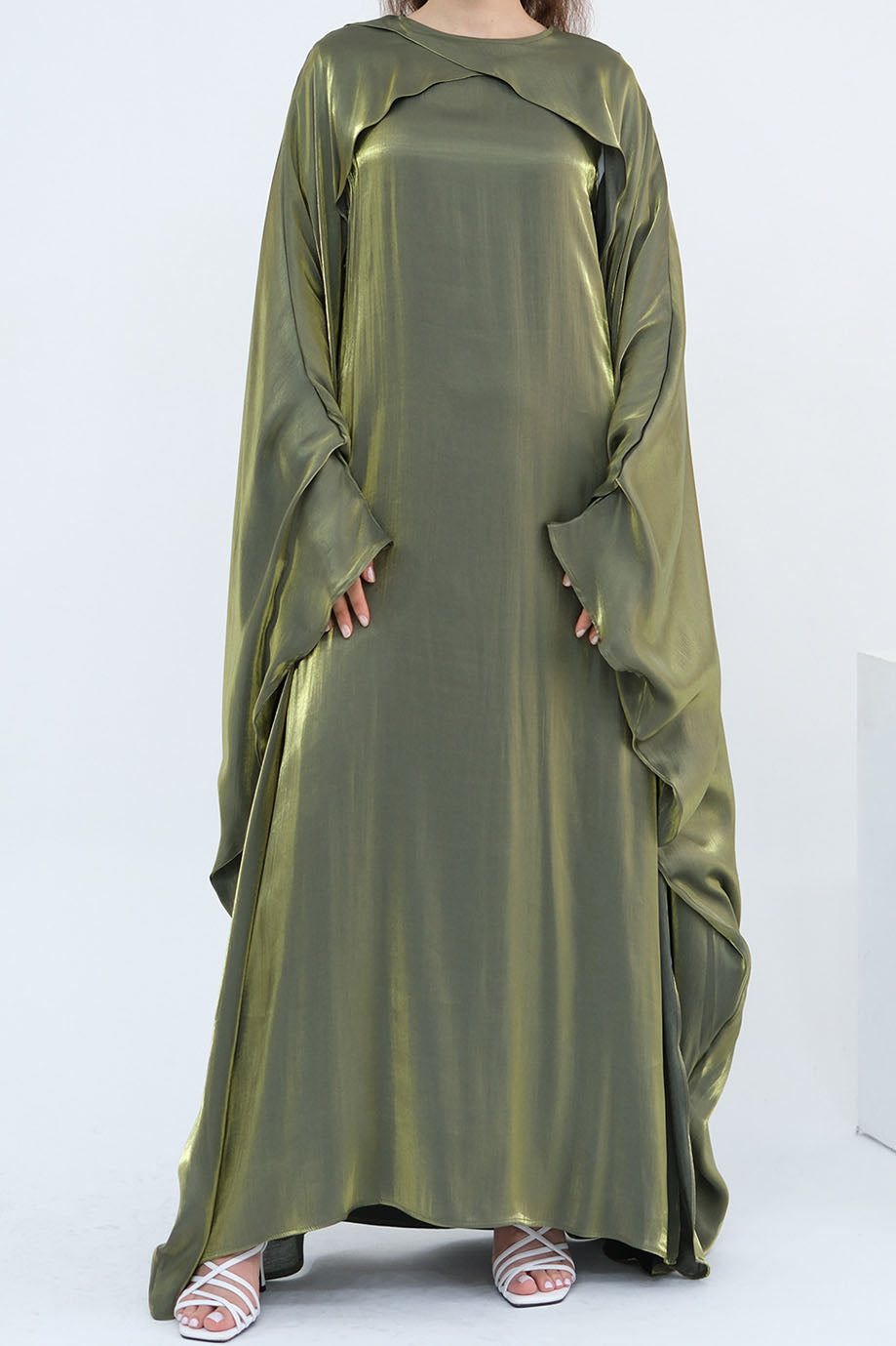 Solenne Pearl-Sheen Elegant  Abaya 1028 – Olive Green