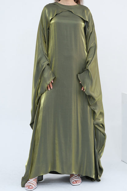 Solenne Pearl-Sheen Elegant  Abaya 1028 – Olive Green
