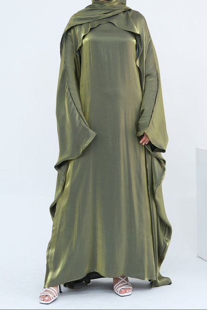 Solenne Pearl-Sheen Elegant  Abaya 1028 – Olive Green