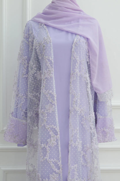 Vionne 3D Floral Mesh Open Abaya 1074 – Purple