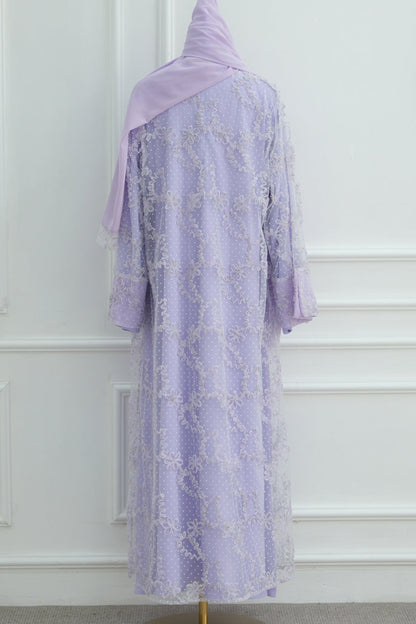 Vionne 3D Floral Mesh Open Abaya 1074 – Purple